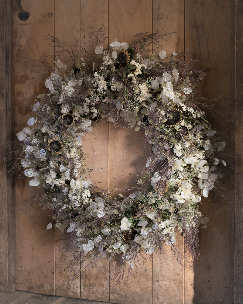 light and dark dried flower wreath